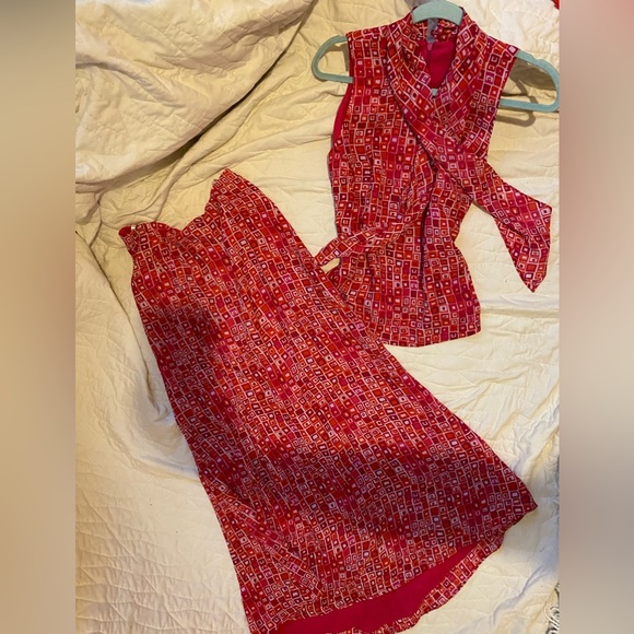 Cynthia Howie x Maggie Boutique Silk Pink Two Piece Skirt Set - Picture 1 of 6